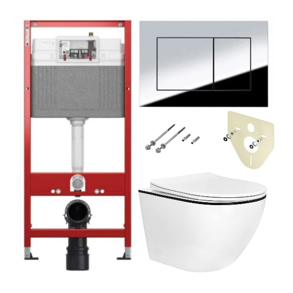 Комплект 6 в 1: инсталляция TECEbase kit 9400412 с кнопкой хром и подвесным унитазом Amore di Mare Delio P203B